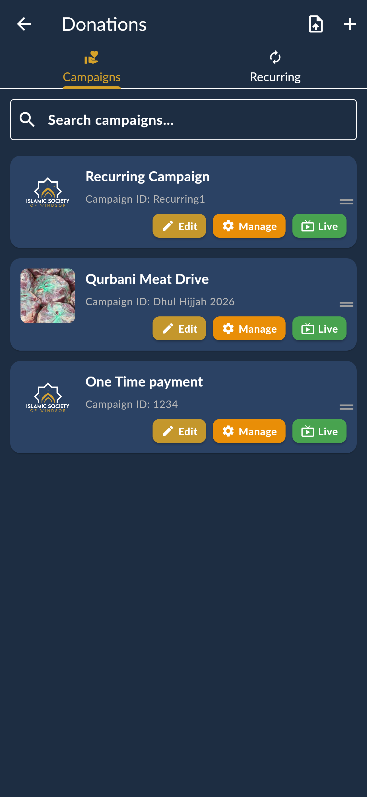Umity Donations Screen